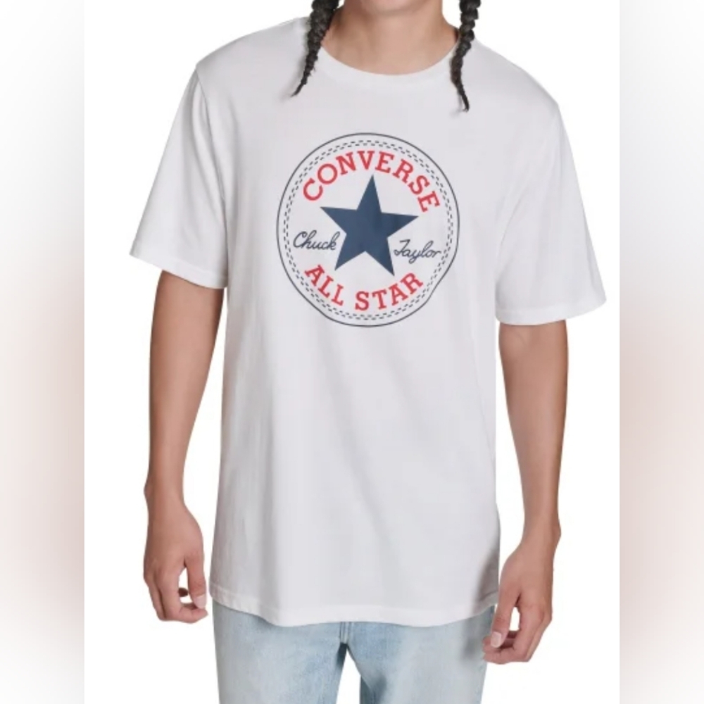 New Converse Men's White Men's Logo Tee Relaxed Fit Printed Graphics Size Medium